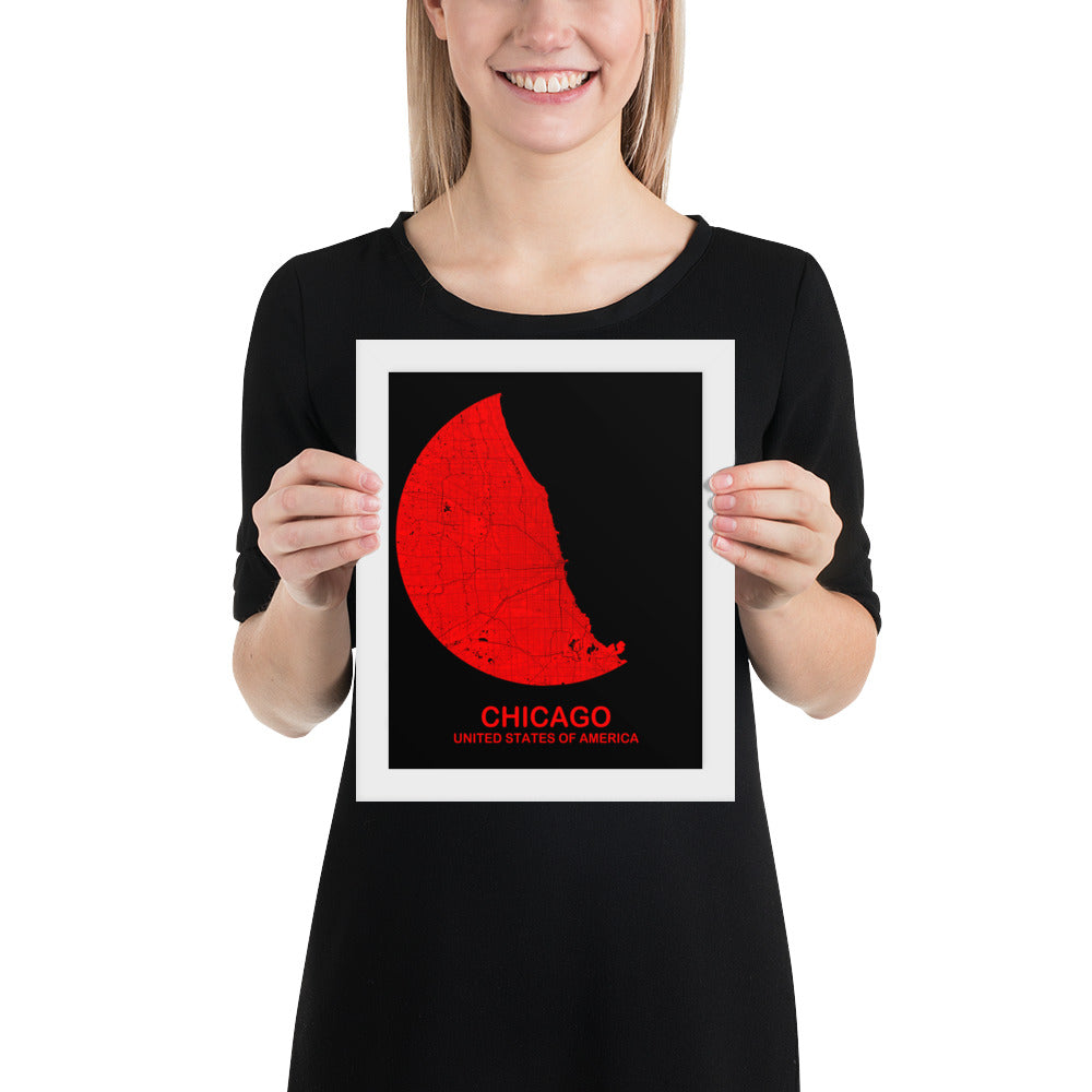 Chicago Circular Red Framed Map