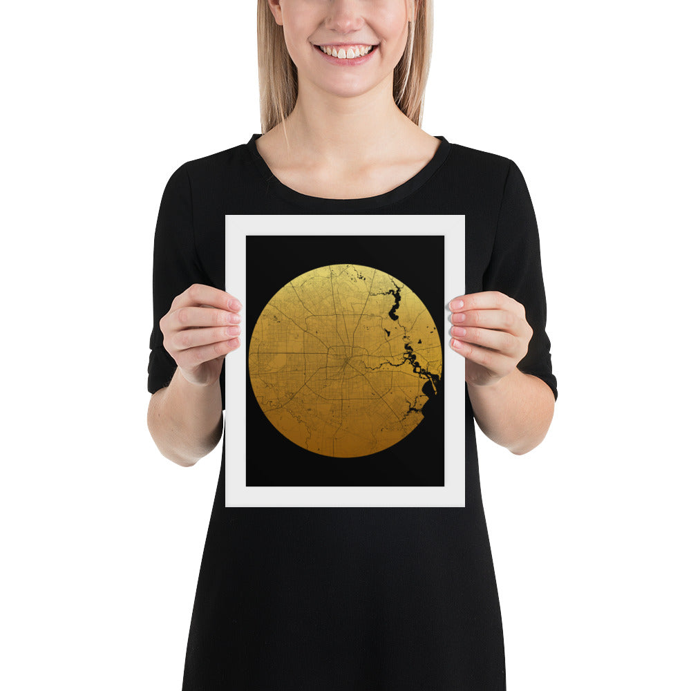 Houston Gold on Black Framed Map