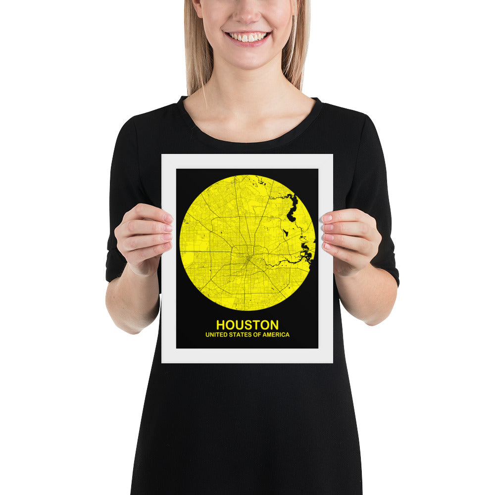 Houston Circular Yellow Framed Map