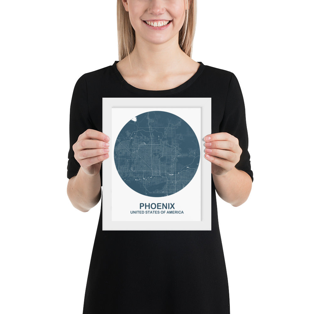 Phoenix Circular Blue Framed Map