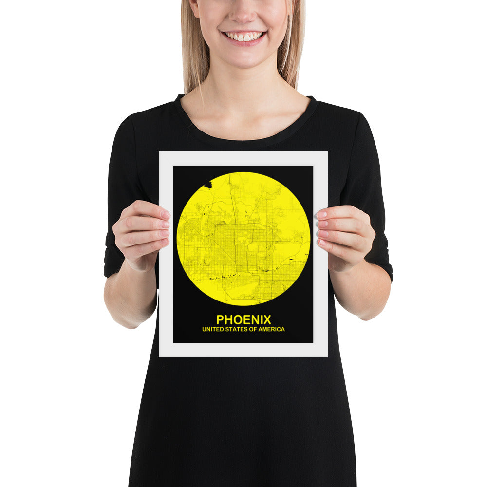 Phoenix Circular Yellow Framed Map