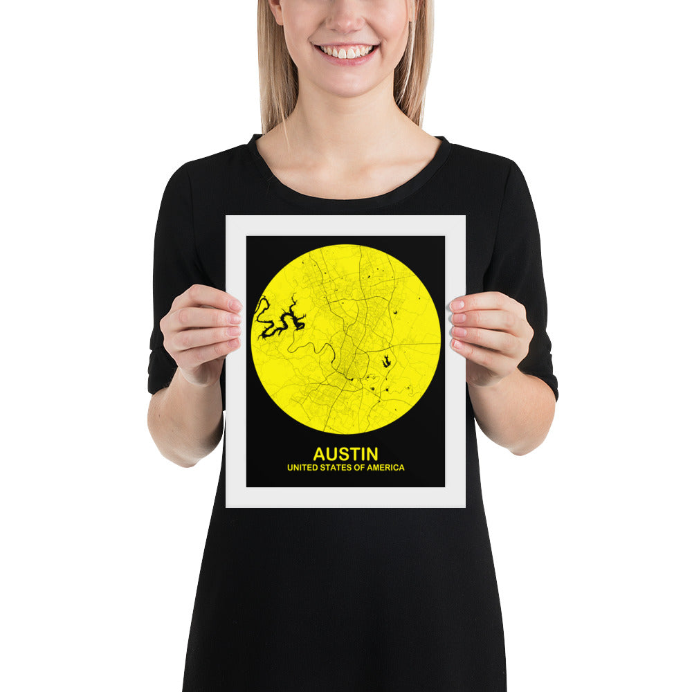 Austin Circular Yellow Framed Map