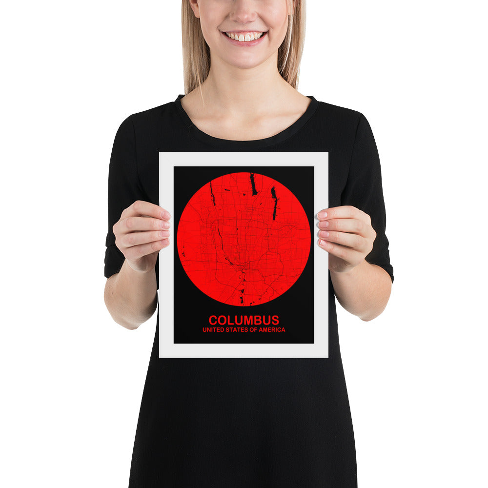 Columbus Circular Red Framed Map