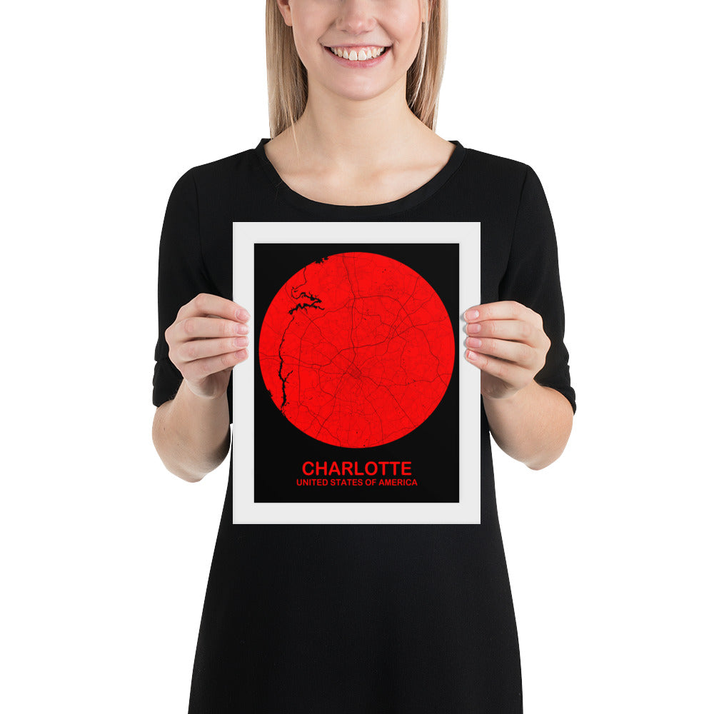 Charlotte Circular Red Framed Map