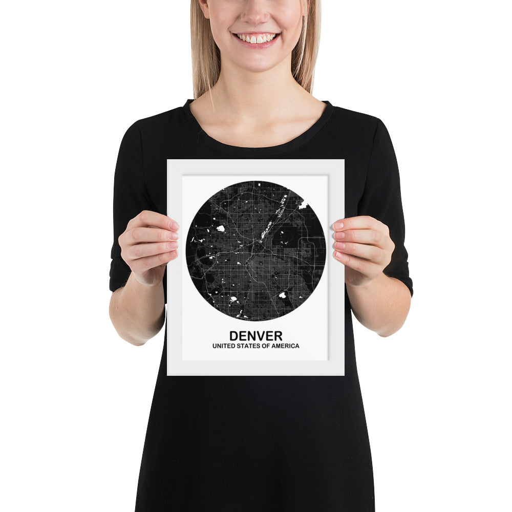 Denver Circular Black Framed Map