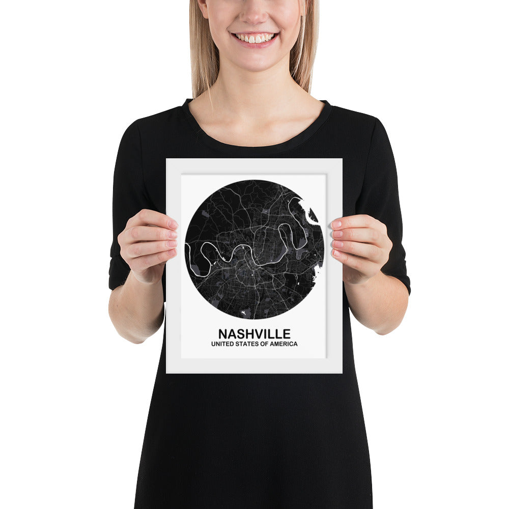 Nashville Circular Black Framed Map