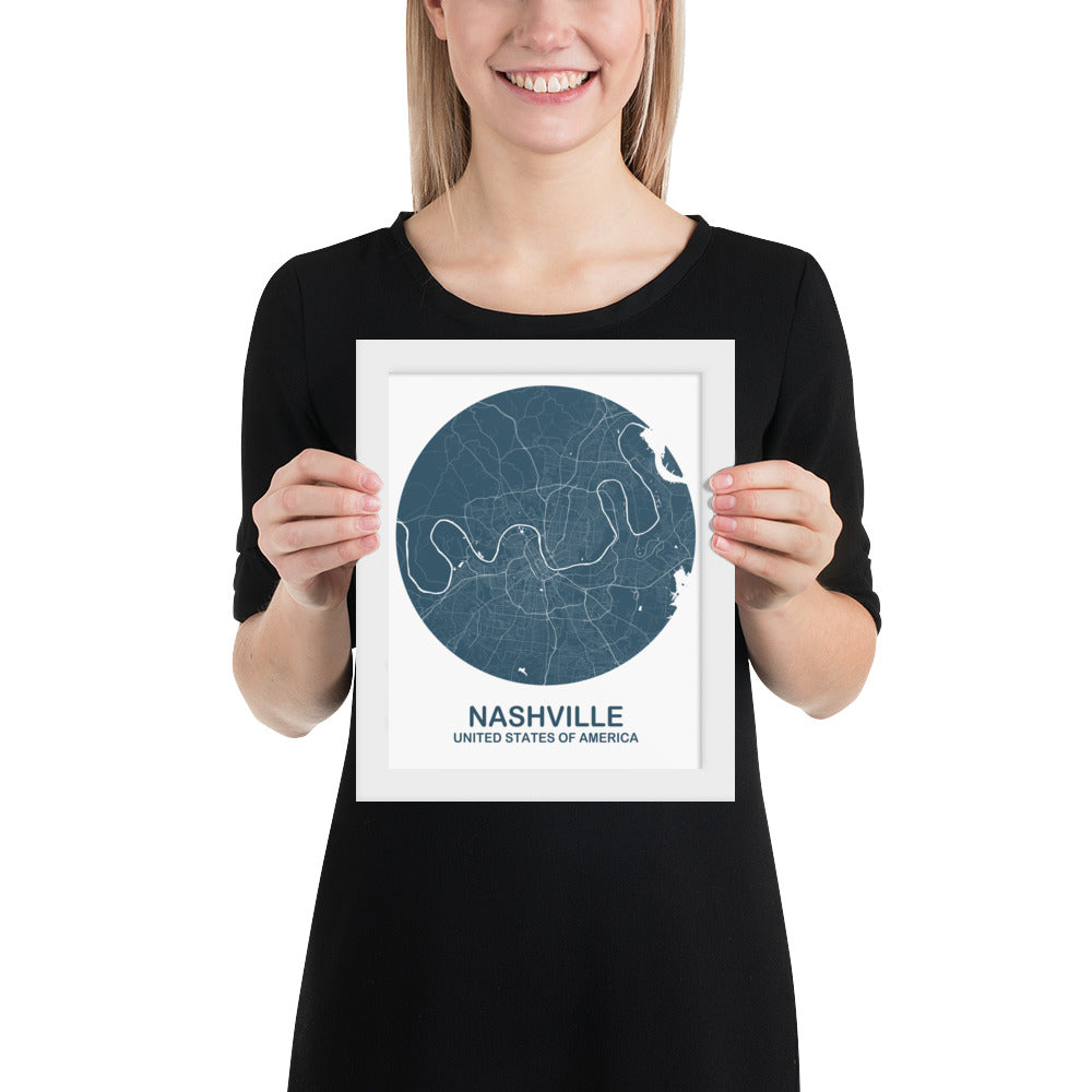 Nashville Circular Blue Framed Map