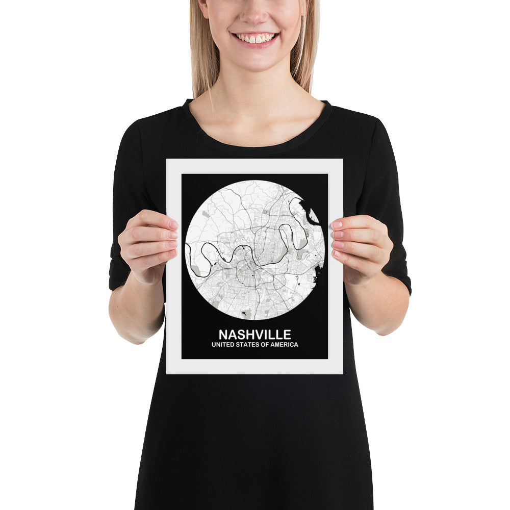 Nashville Circular White Framed Map