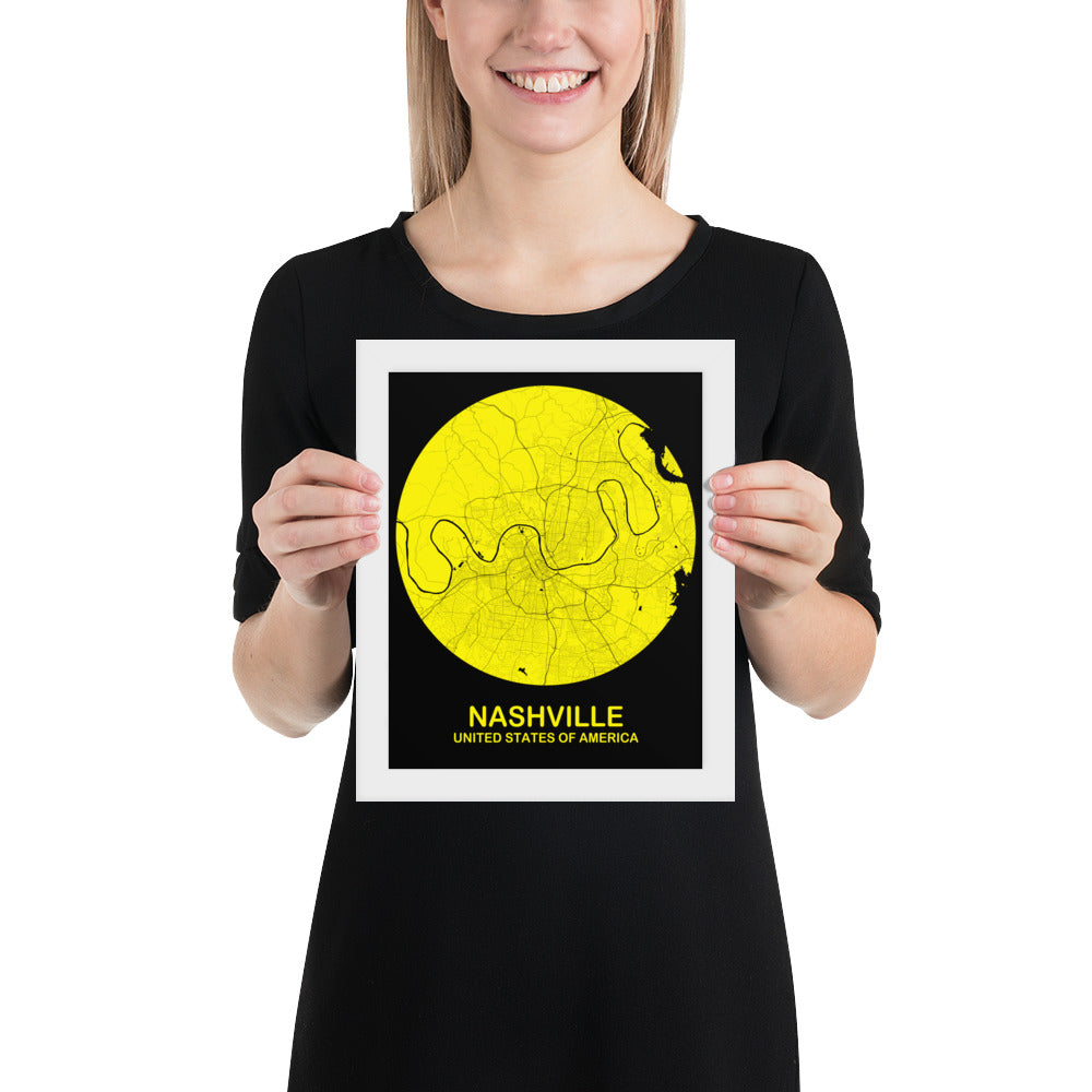 Nashville Circular Yellow Framed Map