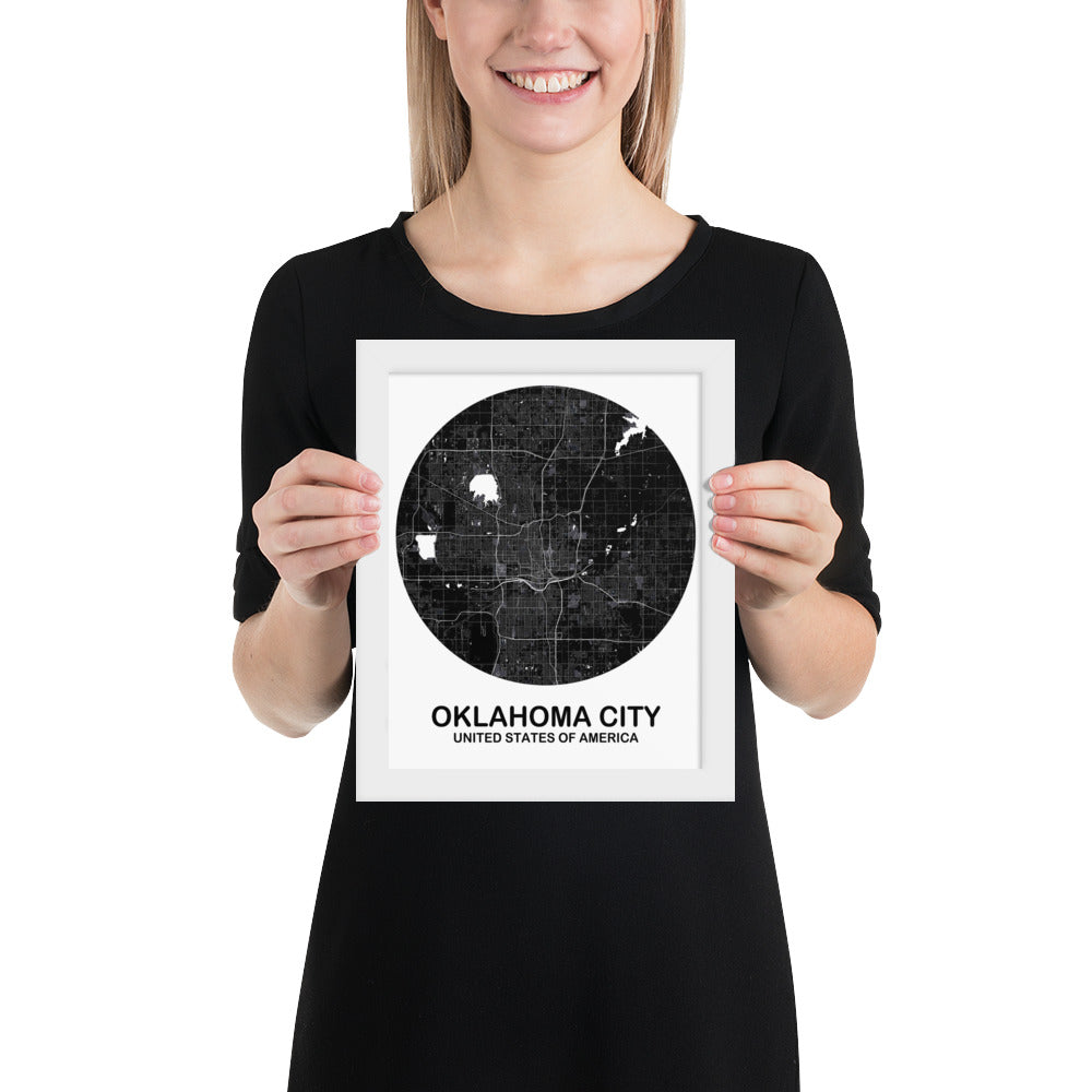 Oklahoma City Circular Black Framed Map