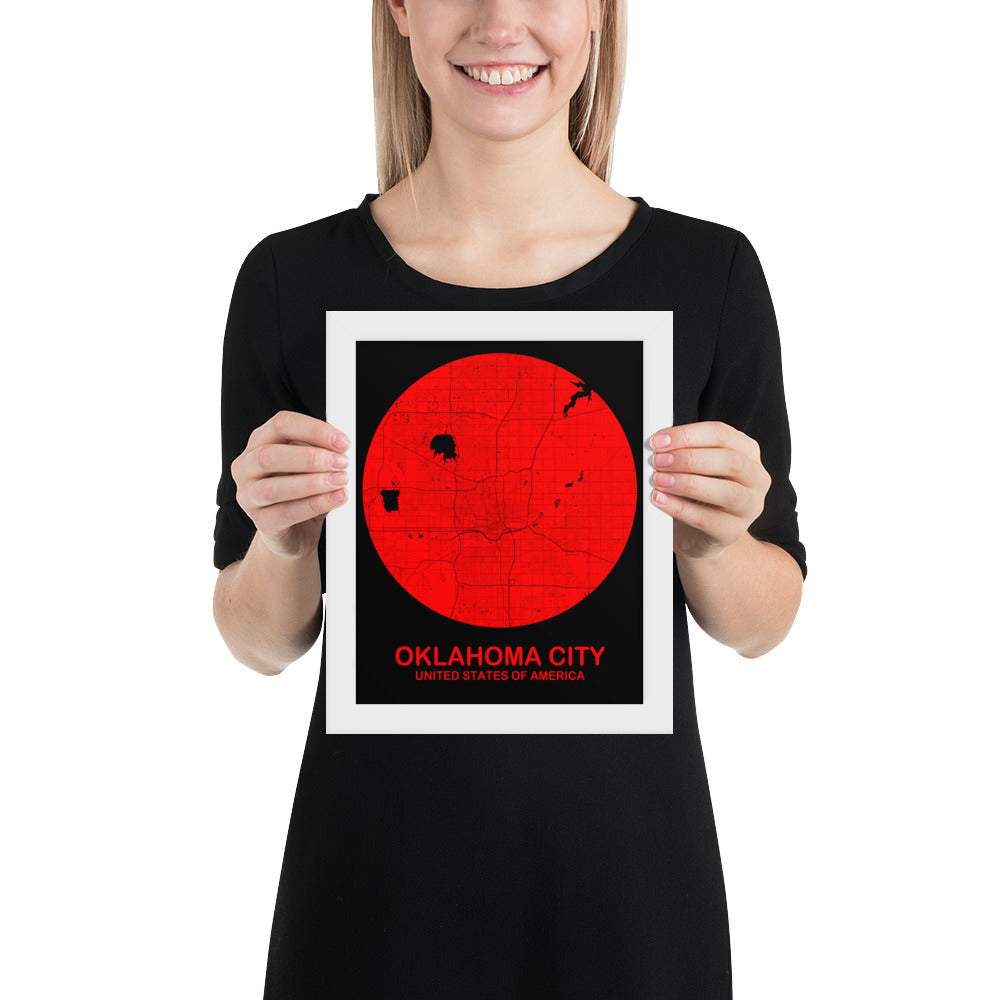 Oklahoma City Circular Red Framed Map