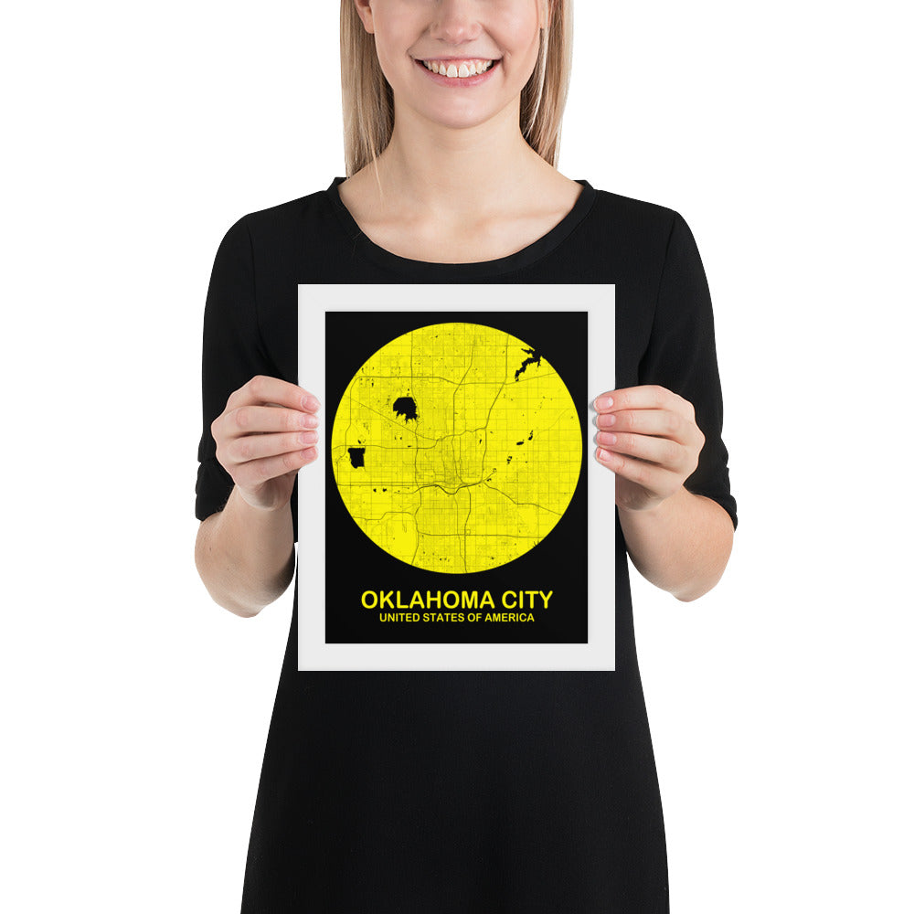 Oklahoma City Circular Yellow Framed Map