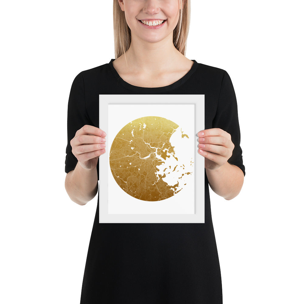 Boston Gold on White Framed Map