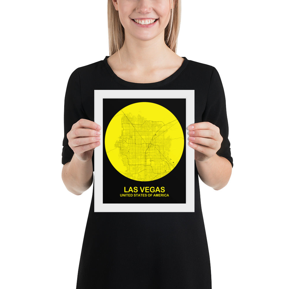 Las Vegas Circular Yellow Framed Map