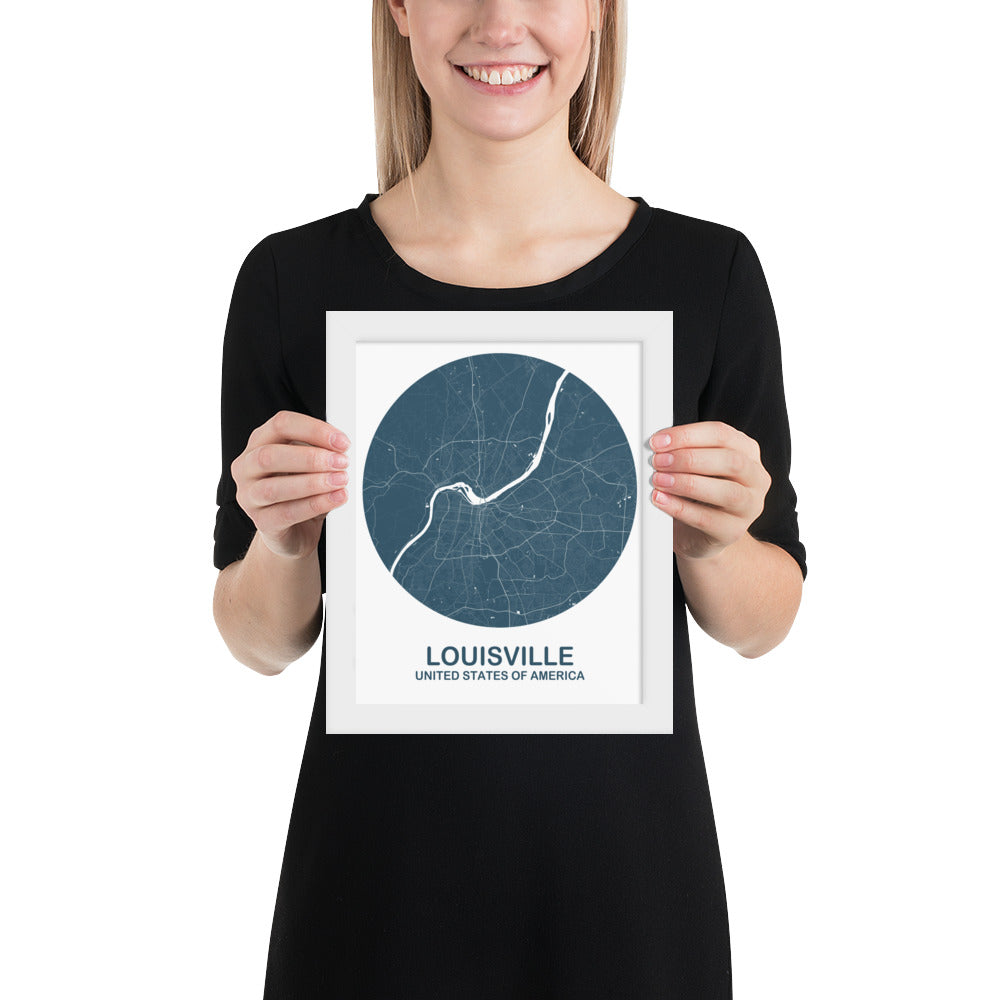 Louisville Circular Blue Framed Map