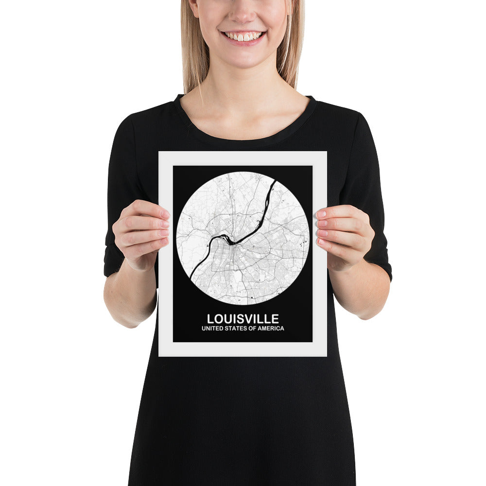 Louisville Circular White Framed Map