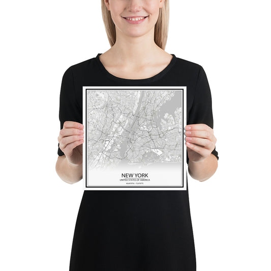 New York White Paper Map