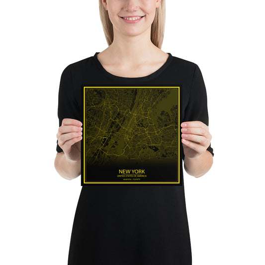 New York Black and Yellow Paper Map