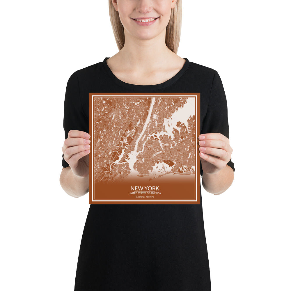 New York Brown and White Paper Map