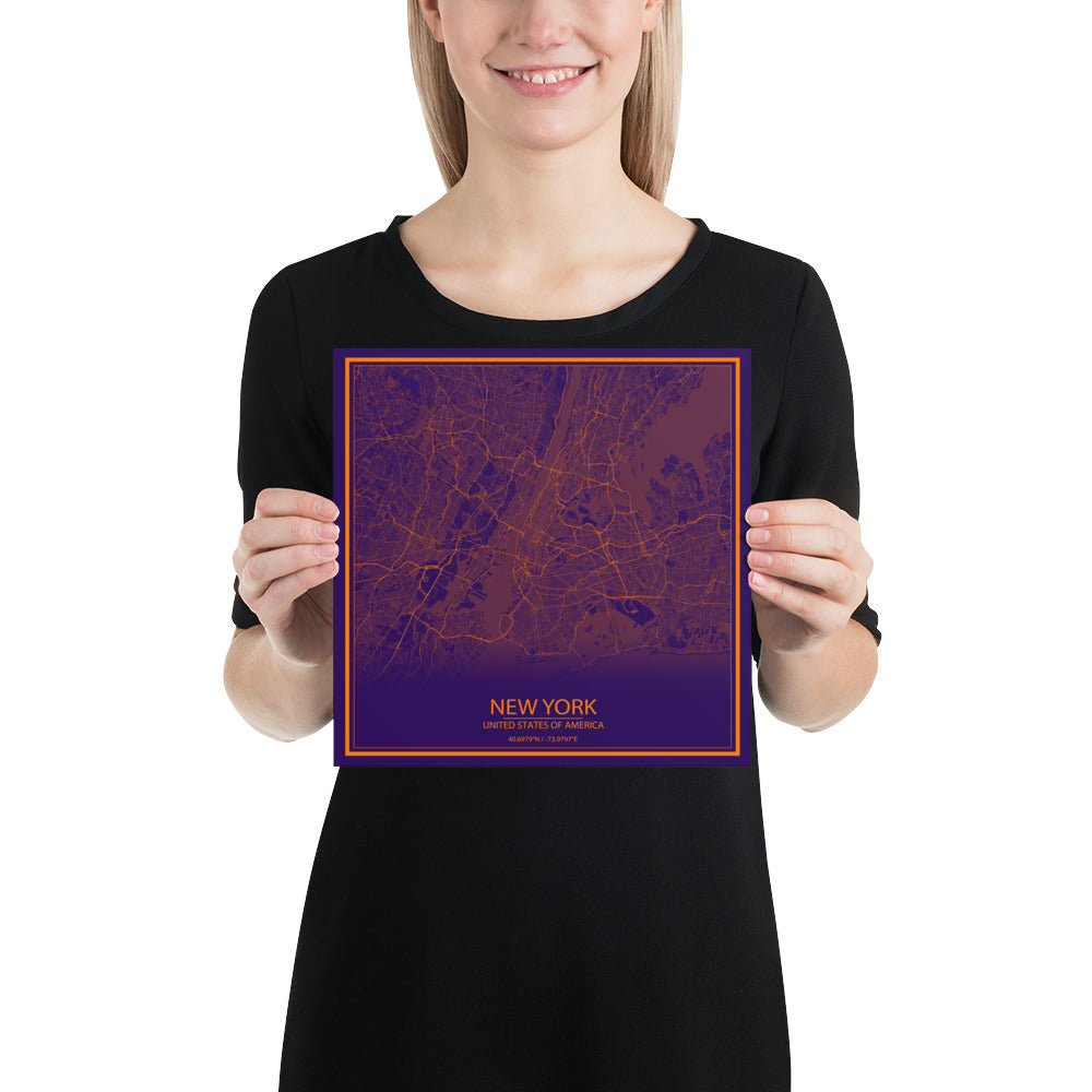 New York Purple and Orange Paper Map