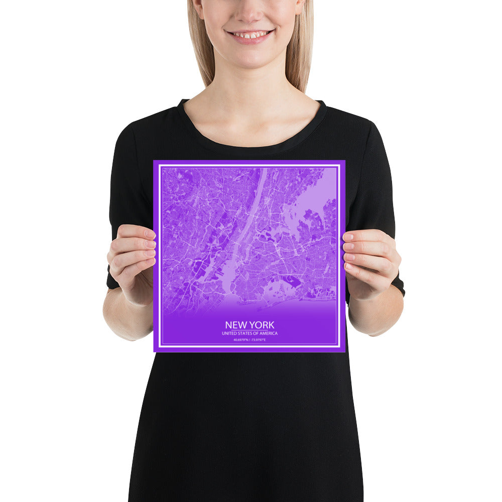 New York Purple and White Paper Map