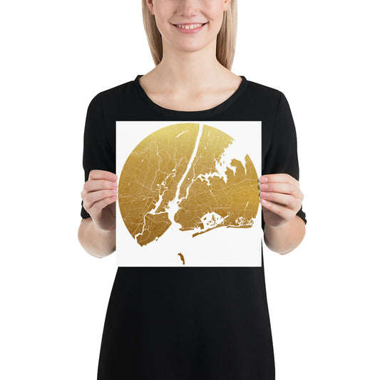 New York Gold on White Paper Map