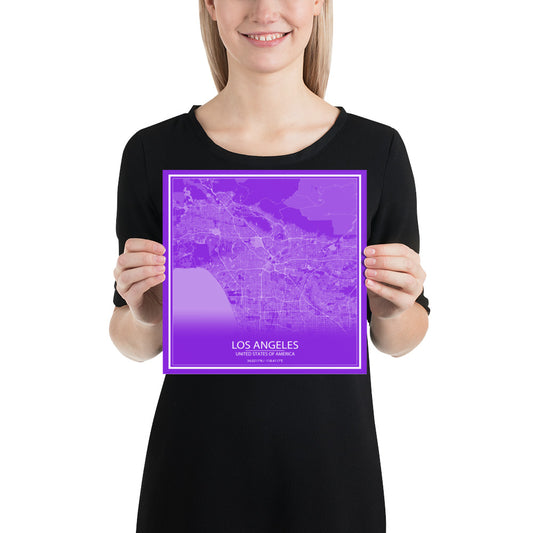 Los Angeles Purple and White Paper Map