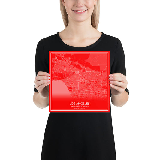 Los Angeles Red and White Paper Map