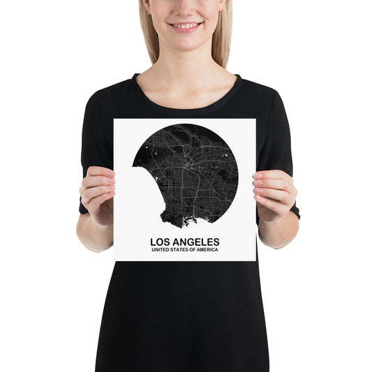 Los Angeles Circular Black Paper Map