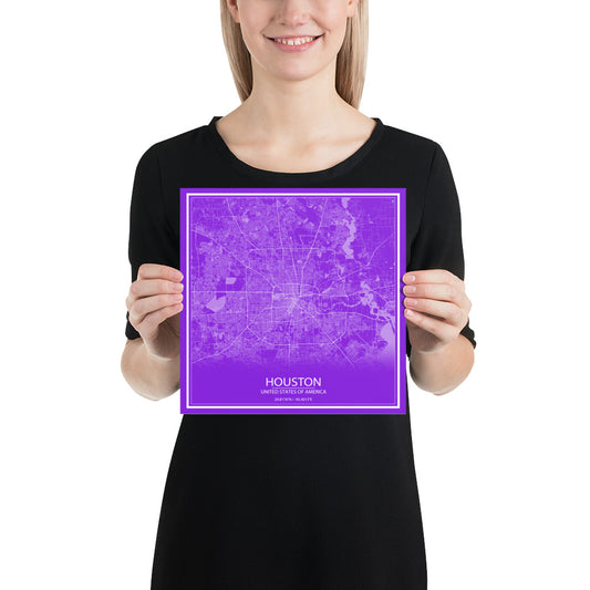 Houston Purple and White Paper Map