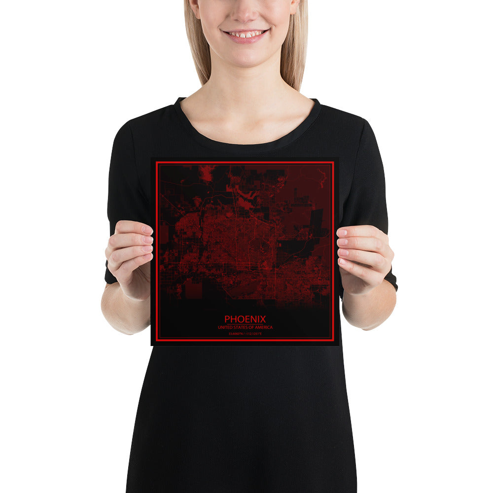 Phoenix Black and Red Paper Map