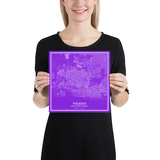 Phoenix Purple and White Paper Map