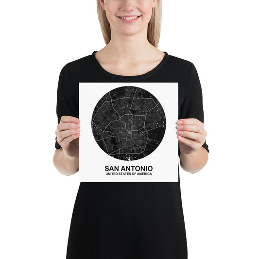 San Antonio Circular Black Paper Map