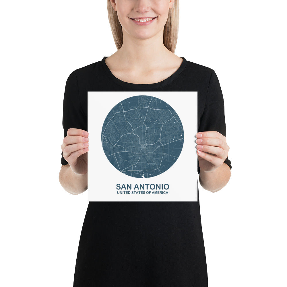 San Antonio Circular Blue Paper Map