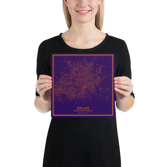 Dallas Purple and Orange Paper Map