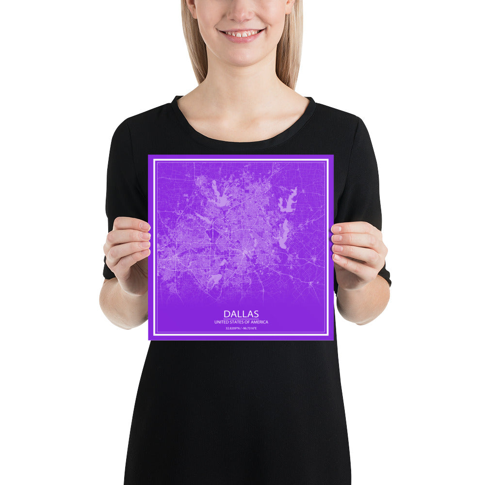 Dallas Purple and White Paper Map