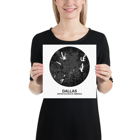 Dallas Circular Black Paper Map