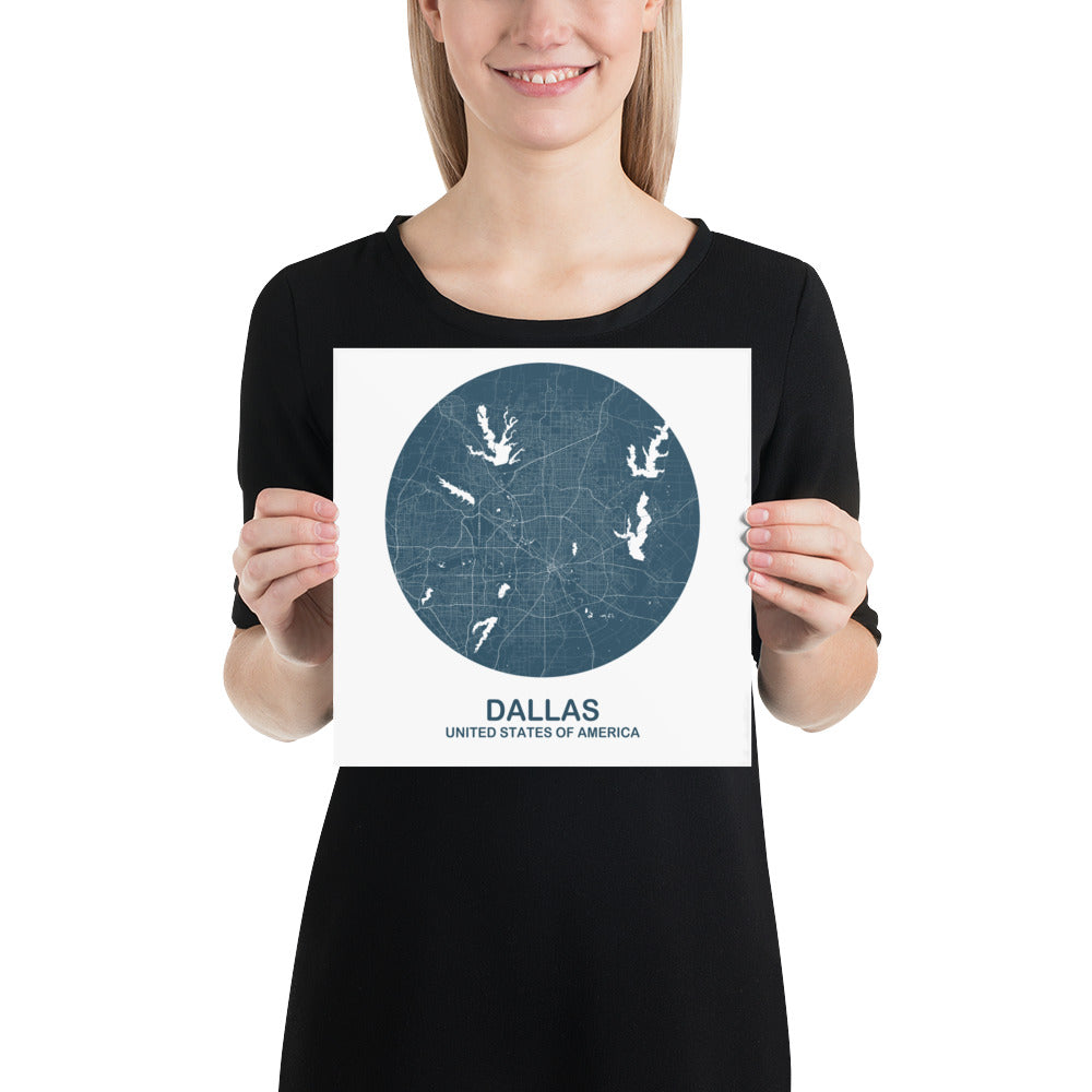 Dallas Circular Blue Paper Map