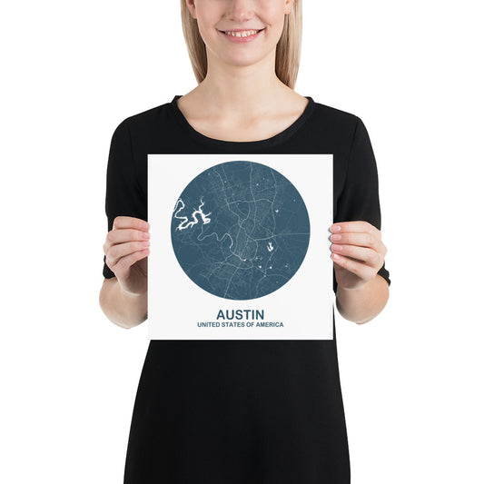 Austin Circular Blue Paper Map