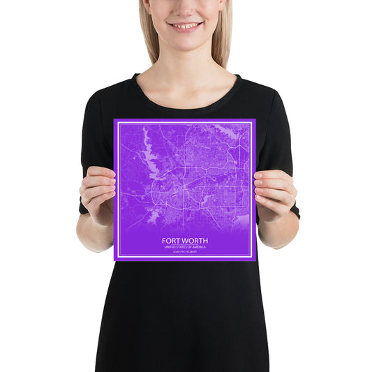 Fort Worth Purple and White Paper Map