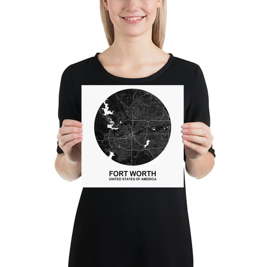 Fort Worth Circular Black Paper Map