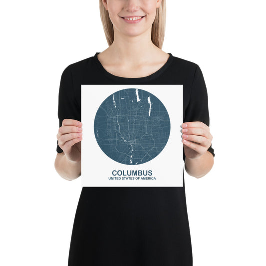 Columbus Circular Blue Paper Map