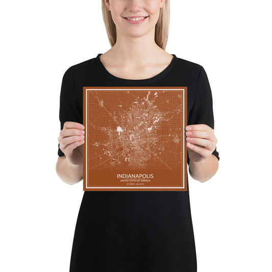 Indianapolis Brown and White Paper Map