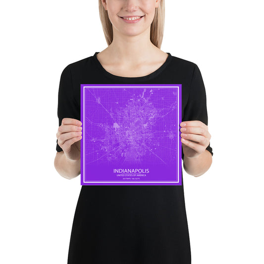 Indianapolis Purple and White Paper Map