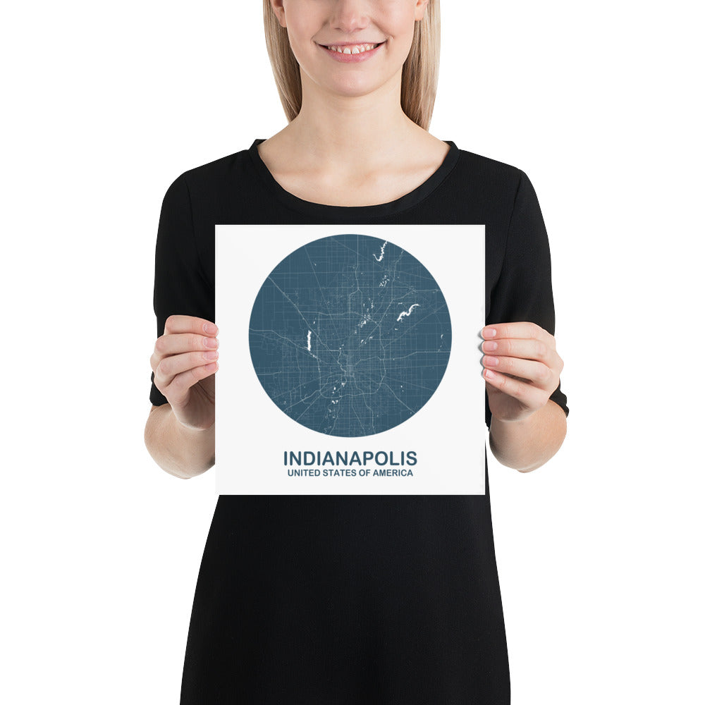 Indianapolis Circular Blue Paper Map