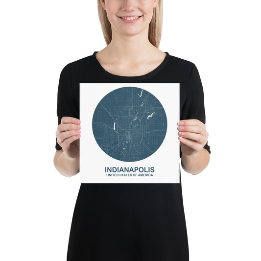 Indianapolis Circular Blue Paper Map