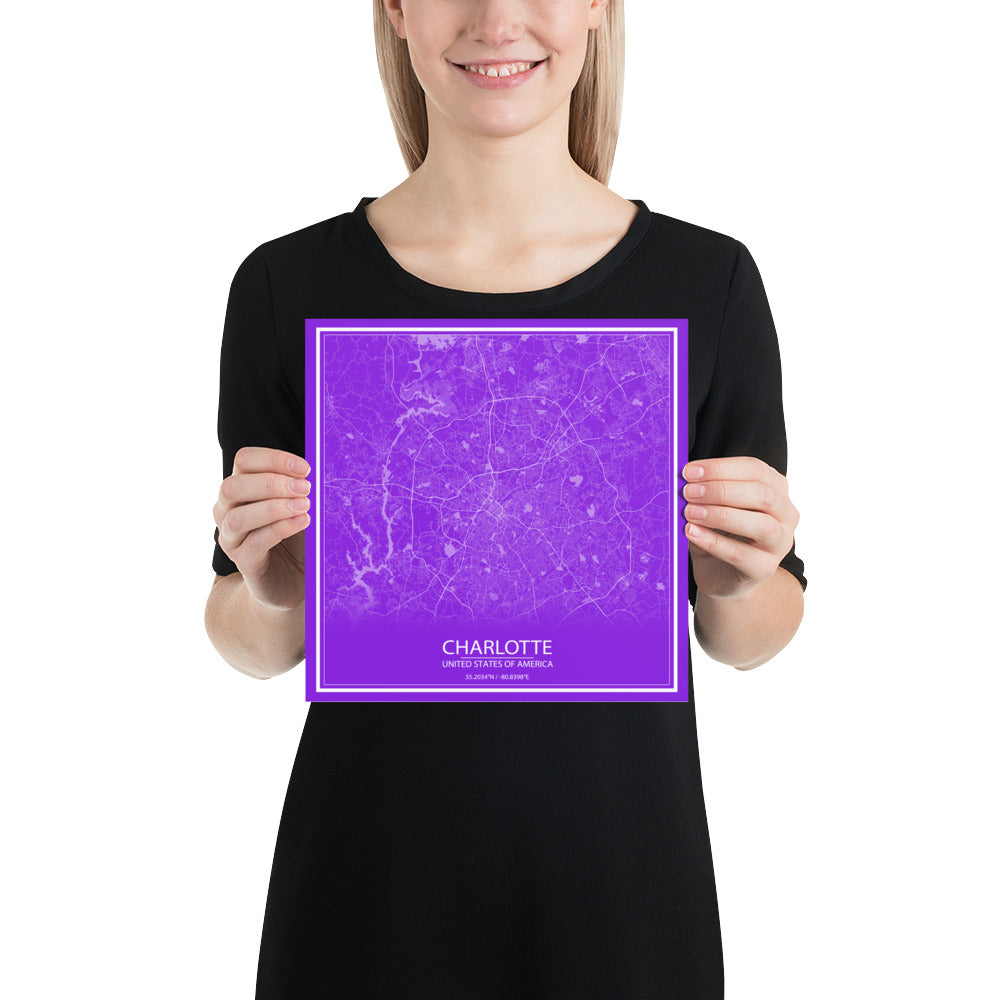 Charlotte Purple and White Paper Map