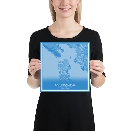 San Francisco Blue and White Paper Map