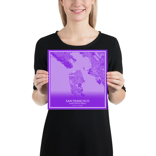 San Francisco Purple and White Paper Map