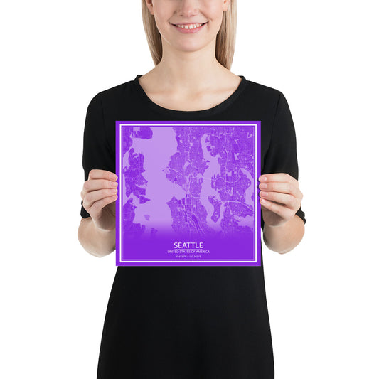 Seattle Purple and White Paper Map